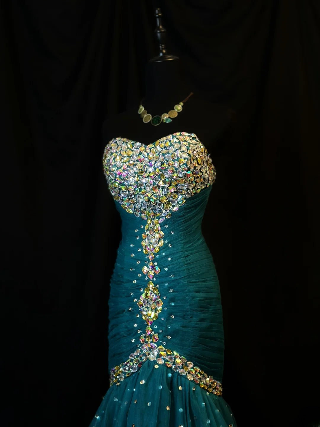 Beautiful Prom Dresses Mermaid Sweetheart Tulle Blue With Beading Crystals Long Formal Outfits RB6108