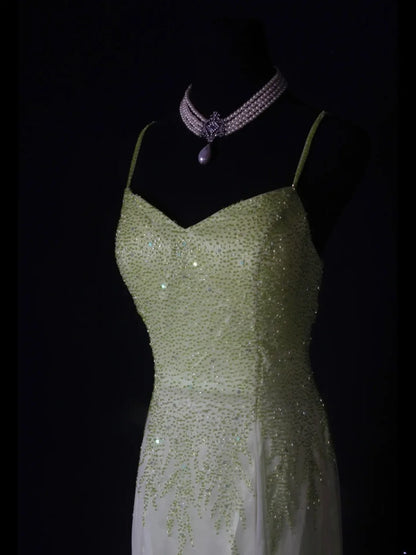 Strahlendes Meerjungfrauen-Abendkleid mit Spaghettiträgern, weiß-grünem Ombré-Chiffon, langes Modell, beeindruckendes Outfit zum 18. Geburtstag, Ballkleid AS260