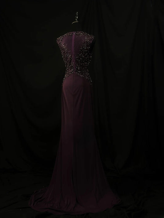Beautiful Prom Dresses Mermaid Scoop Purple With Beading Crystals Long Formal Outfits RB6109