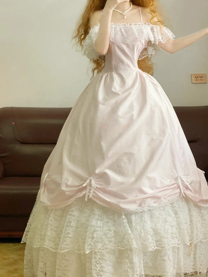 Quinceanera Dress Spaghetti Straps Pink With Lace Ball Gown Sweet 15 Gown RB9251