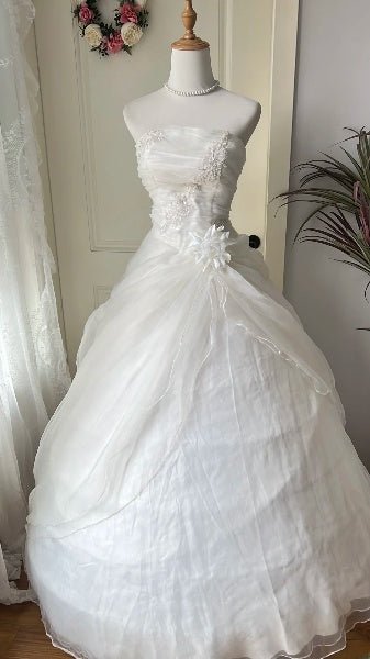 Elegant Sweet 16 Dress Long Strapless White With Flower Ball Gown Sweet Sixteen Party Birthday Dresses RC0600