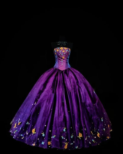 Modest Ball Gown Strapless Purple Long Quinceanera Dresses With Appliqued For Sweet 15 15 Anos Celebration Birthday Formal Gown RB8889