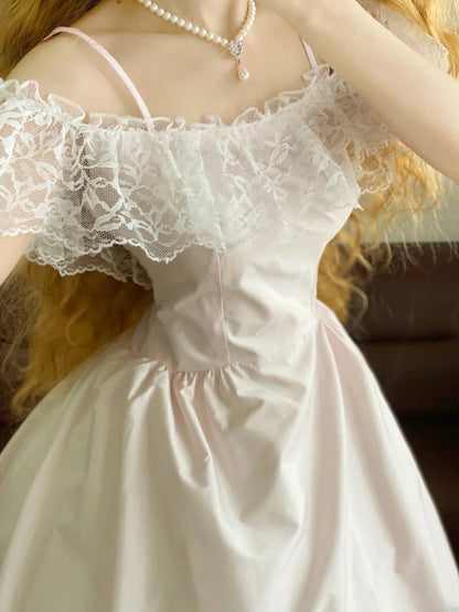Quinceanera Dress Spaghetti Straps Pink With Lace Ball Gown Sweet 15 Gown RB9251