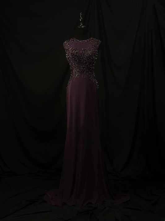 Beautiful Prom Dresses Mermaid Scoop Purple With Beading Crystals Long Formal Outfits RB6109
