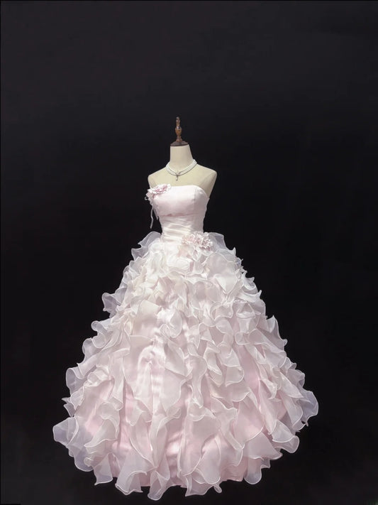 Classy Ball Gowns Strapless Pink Poofy Long With Tiered Layers Quince Dress Sweet 16 inspo Quinceanera Dresses Vestidos De 15 anos RB7662