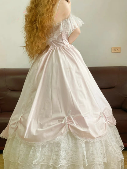 Quinceanera Dress Spaghetti Straps Pink With Lace Ball Gown Sweet 15 Gown RB9251
