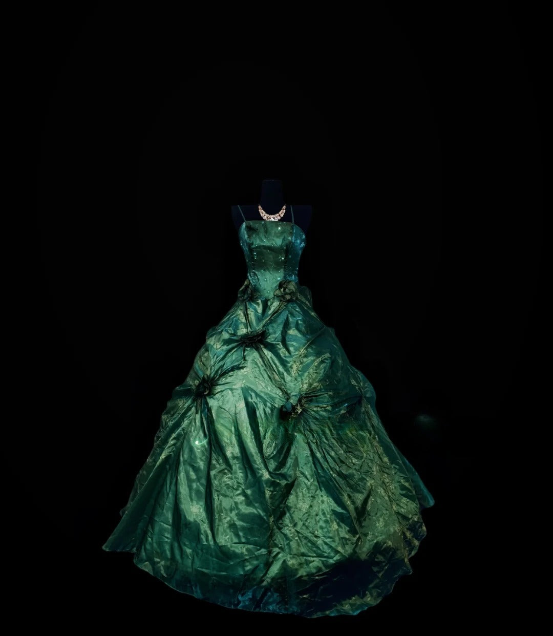 Gothic Spaghetti Straps Sweet 16 Ball Gown,Green 3D Flowers Tulle Long Sweet Sixteen Formal Dress RB9989