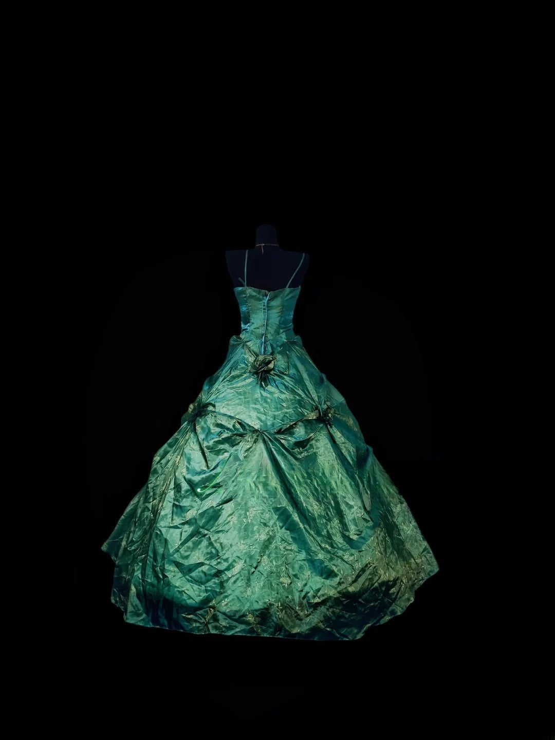 Gothic Spaghetti Straps Sweet 16 Ball Gown,Green 3D Flowers Tulle Long Sweet Sixteen Formal Dress RB9989