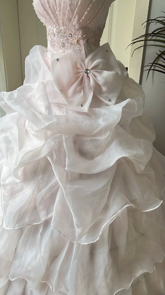 Cute Sweet 16 Dress Long Strapless Pink With Tiered Layers Ball Gown Sweet Sixteen Party Birthday Dresses RC0601