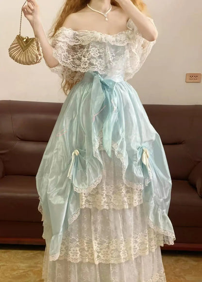 Prom Dress Elegant Ball Gown Off The Shoulder Blue Floor Length Formal Evening Gown for Women Graduation Party RB9252