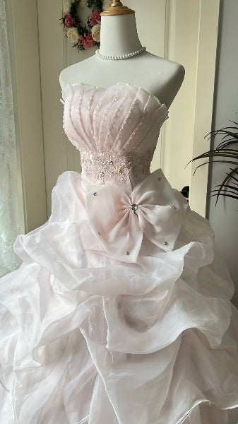 Cute Sweet 16 Dress Long Strapless Pink With Tiered Layers Ball Gown Sweet Sixteen Party Birthday Dresses RC0601