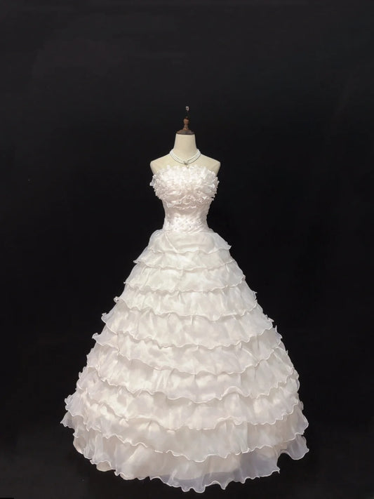 Classy Ball Gowns Strapless Light Pink Poofy Long With Tiered Layers Quince Dress Sweet 16 inspo Quinceanera Dresses Vestidos De 15 anos RB7663
