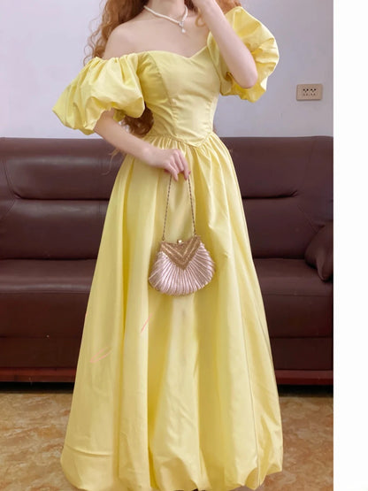 Prom Dress Elegant A Line Off The Shoulder Yellow Floor Length Formal Evening Gown for Women Graduation Party RB9253