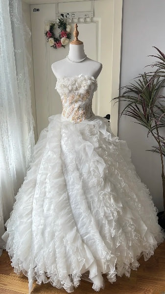 Cute Sweet 16 Dress Long Strapless White With Tiered Layers Ball Gown Sweet Sixteen Party Birthday Dresses RC0602