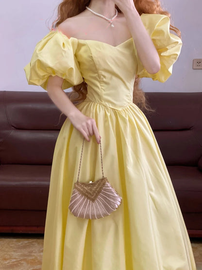 Prom Dress Elegant A Line Off The Shoulder Yellow Floor Length Formal Evening Gown for Women Graduation Party RB9253