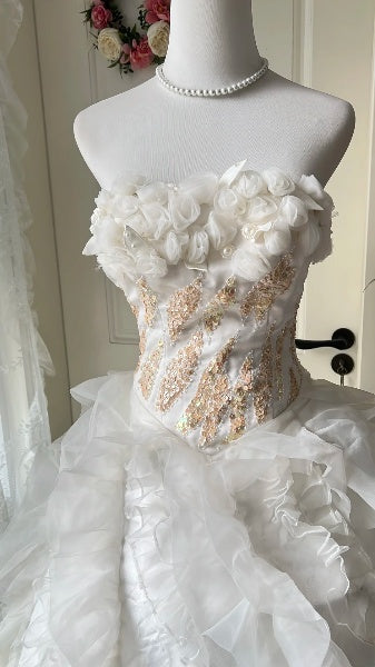 Cute Sweet 16 Dress Long Strapless White With Tiered Layers Ball Gown Sweet Sixteen Party Birthday Dresses RC0602