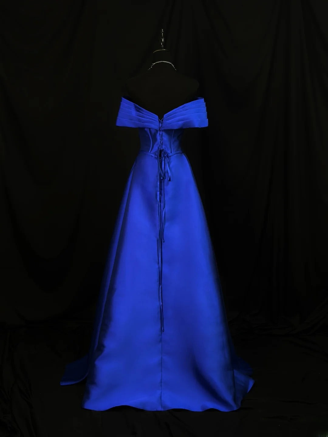 Vintage 90s Prom Dresses Sheath Off The Shoulder Royal Blue Satin With Sleeves Party Gown Formal Outfits RB6111