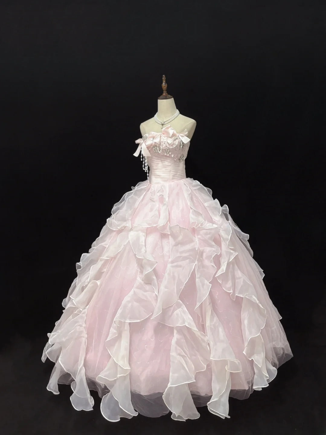 Classy Ball Gowns Strapless Light Pink Poofy Long With Tiered Layers Bow Quince Dress Sweet 16 inspo Quinceanera Dresses Vestidos De 15 anos RB7664