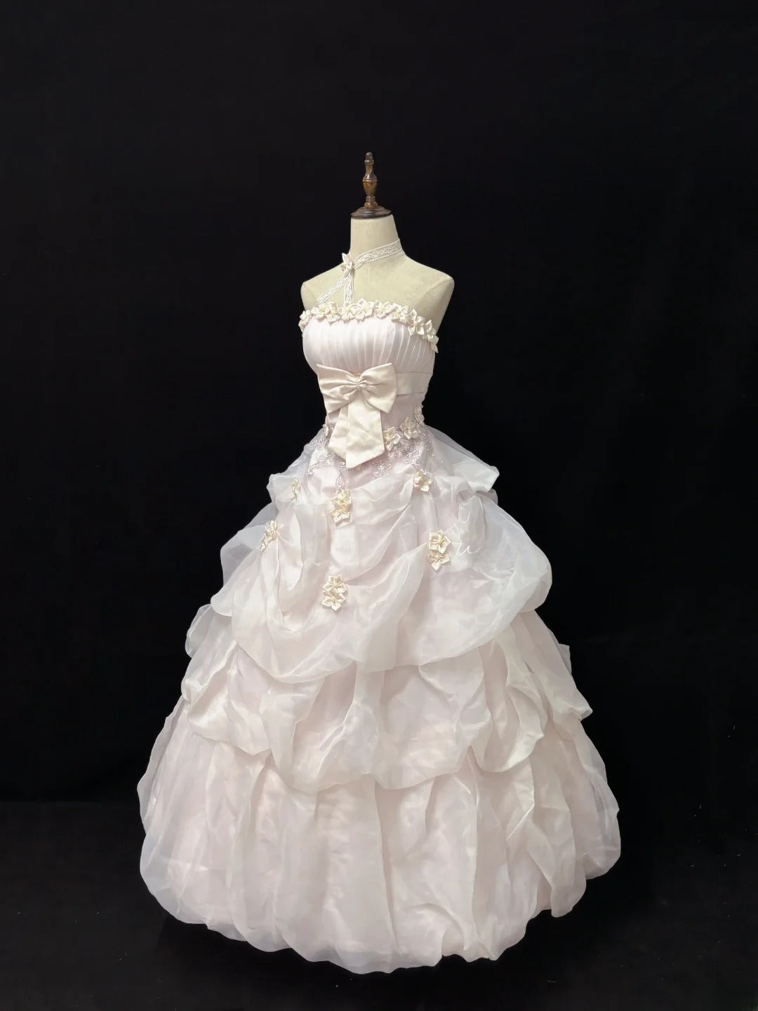 Cute Ball Gowns Strapless Light Pink Poofy Long With Flowers Bow Quince Dress Sweet 16 inspo Quinceanera Dresses Vestidos De 15 anos RB7665