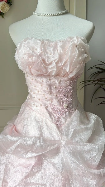 Sweet 15 Quinceanera Dress Ball Gown Strapless Pink With Tiered Layers Long 15th Birthday Outfits RC0603