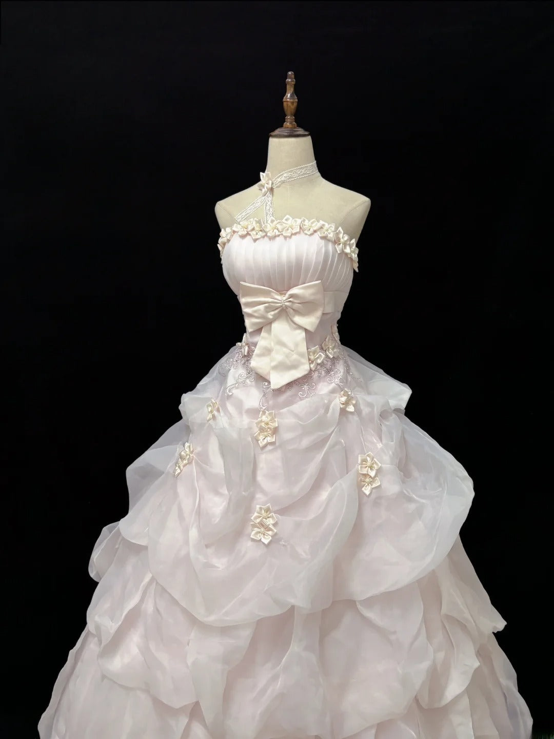 Cute Ball Gowns Strapless Light Pink Poofy Long With Flowers Bow Quince Dress Sweet 16 inspo Quinceanera Dresses Vestidos De 15 anos RB7665
