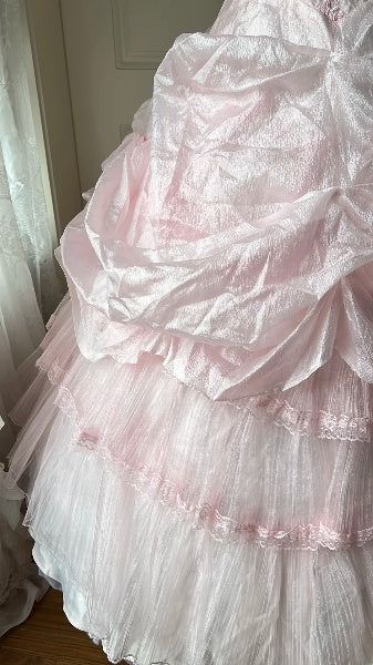 Sweet 15 Quinceanera Dress Ball Gown Strapless Pink With Tiered Layers Long 15th Birthday Outfits RC0603