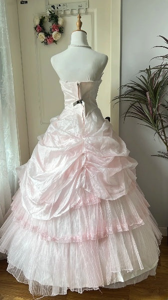 Sweet 15 Quinceanera Dress Ball Gown Strapless Pink With Tiered Layers Long 15th Birthday Outfits RC0603
