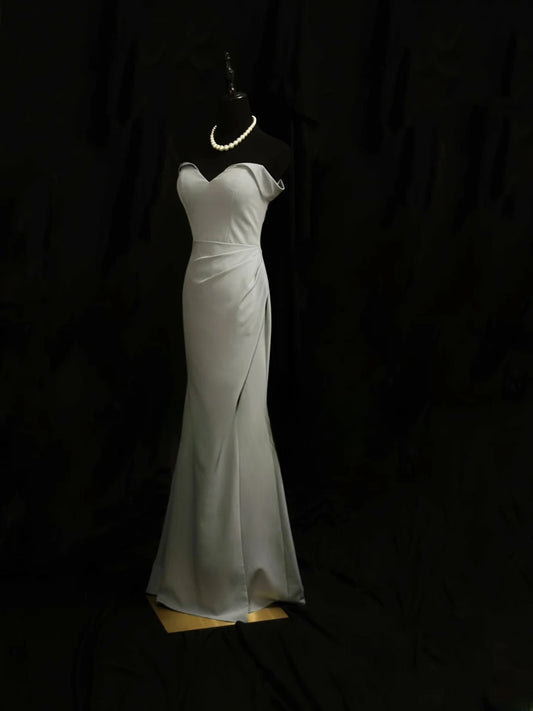 Vintage 90s Prom Dresses Mermaid Off The Shoulder Satin With Sleeves Split Party Gown Formal Outfits RB6112