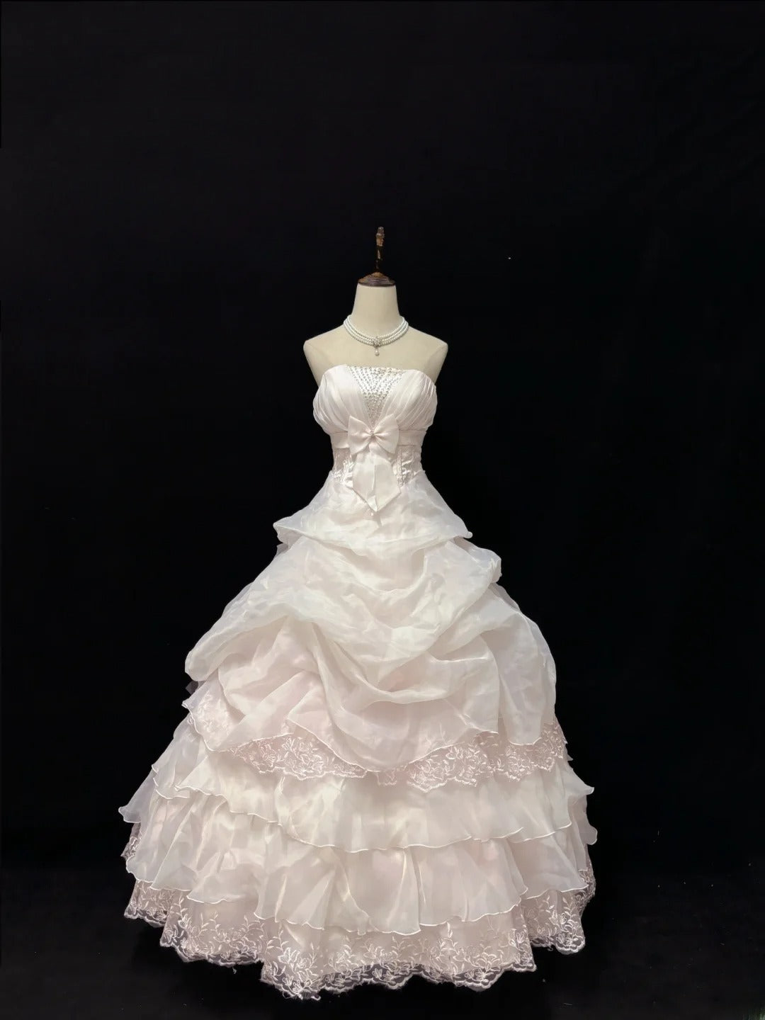 Cute Ball Gowns Strapless Light Pearl Pink Poofy Long With Lace Bow Quince Dress Sweet 16 inspo Quinceanera Dresses Vestidos De 15 anos RB7666