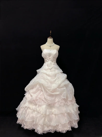 Cute Ball Gowns Strapless Light Pearl Pink Poofy Long With Lace Bow Quince Dress Sweet 16 inspo Quinceanera Dresses Vestidos De 15 anos RB7666