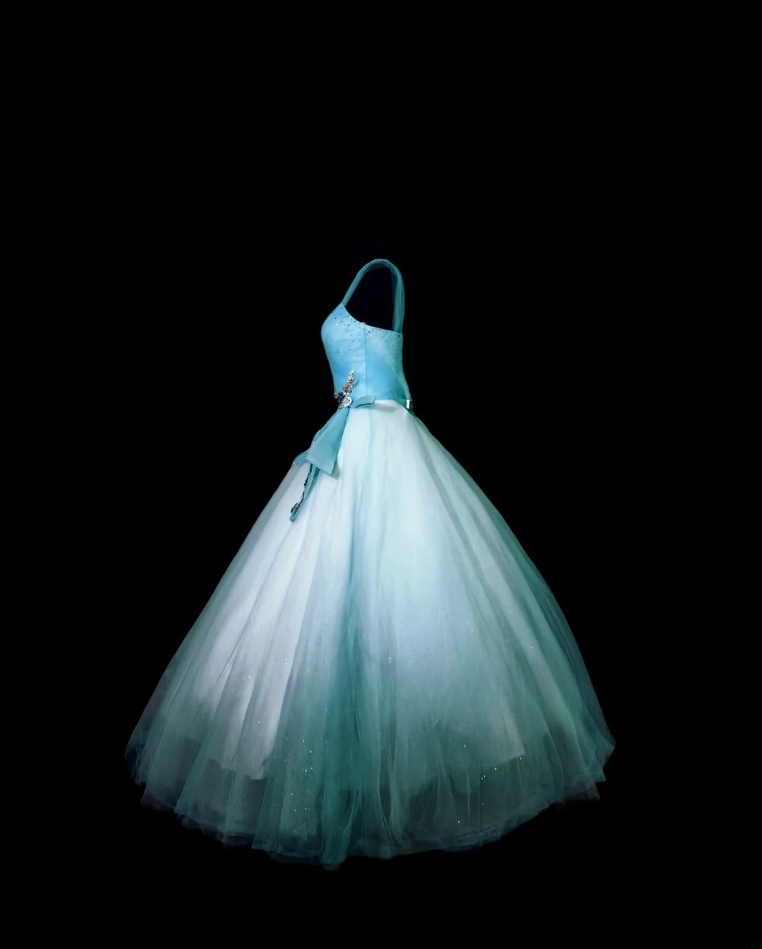Gothic Spaghetti Straps Sweet 16 Ball Gown,Blue Appliques Tulle Long Sweet Sixteen Formal Dress RB9991