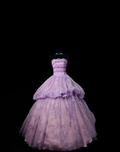 Modest Ball Gown Strapless Lilac Long Quinceanera Dresses With Beaded For Sweet 15 15 Anos Celebration Birthday Formal Gown RB8891