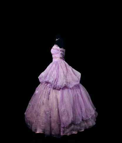 Modest Ball Gown Strapless Lilac Long Quinceanera Dresses With Beaded For Sweet 15 15 Anos Celebration Birthday Formal Gown RB8891