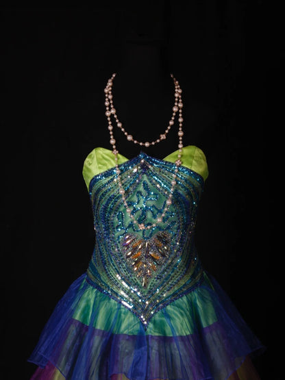 Cute Ball Gown Strapless Bud Green Tulle Short 16th Birthday Dress Homecoming Dresses Cocktail Gown AS267