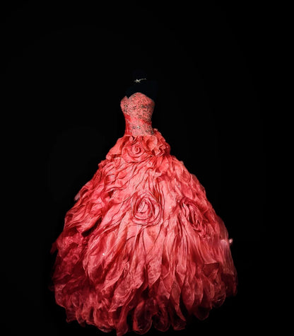 Modest Ball Gown Sweetheart Coral Long Quinceanera Dresses For Sweet 15 15 Anos Celebration Birthday Formal Gown RB8895