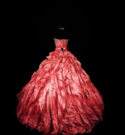 Modest Ball Gown Sweetheart Coral Long Quinceanera Dresses For Sweet 15 15 Anos Celebration Birthday Formal Gown RB8895