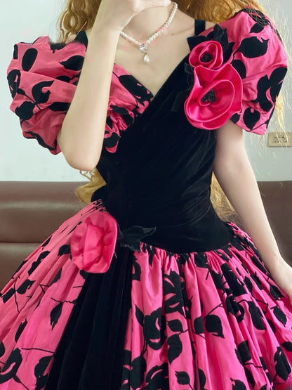 Quinceanera Dress Hot Pink Spaghetti Straps With 3D Flowers Long Ball Gown Sweet 15 Gown RB9257