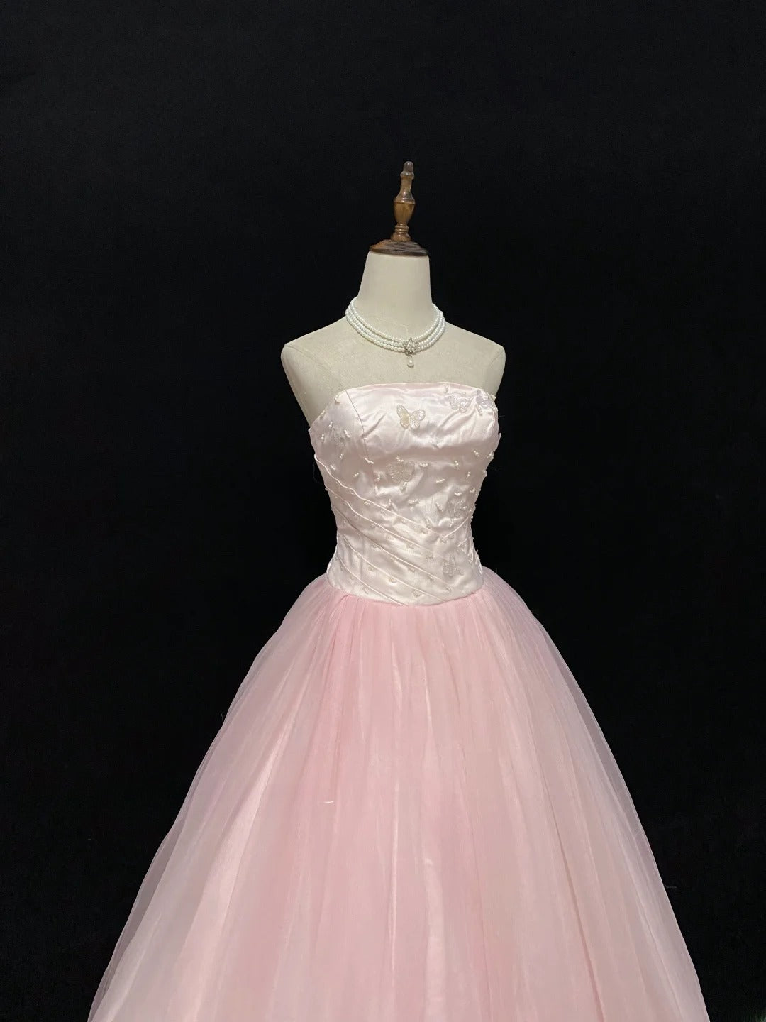 Cute Ball Gowns Strapless Tulle Pink Poofy Long With Beading Quince Dress Sweet 16 inspo Quinceanera Dresses Vestidos De 15 anos RB7669