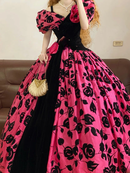 Quinceanera Dress Hot Pink Spaghetti Straps With 3D Flowers Long Ball Gown Sweet 15 Gown RB9257