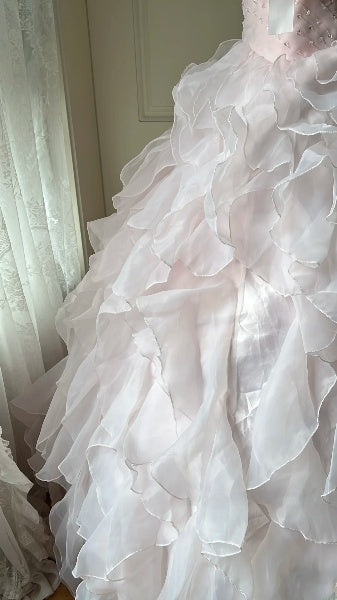 Sweet 15 Quinceanera Dress Ball Gown Strapless Pink With Tiered Layers Long 15th Birthday Outfits RC0606