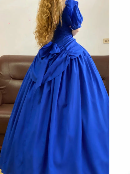 Prom Dress Elegant Ball Gown Square Neck Royal Blue Satin Floor Length Formal Gown for Women Graduation Party RB9258