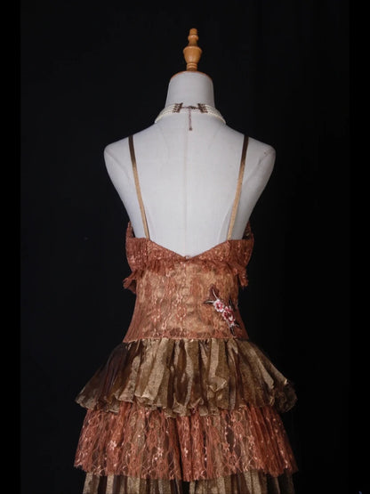 Retro-Ballkleid mit Spaghettiträgern, rosa-braun, kurz, 16. Geburtstagskleid, Homecoming-Kleid, Cocktailkleid AS271