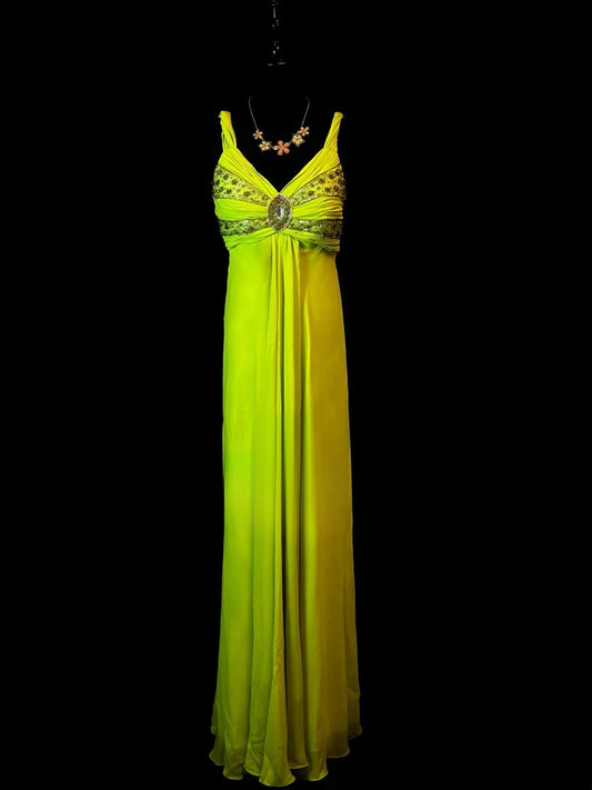 Vintage 90s Prom Dresses A line V Neckline Green Chiffon With Beading Party Gown Formal Outfits RB6116