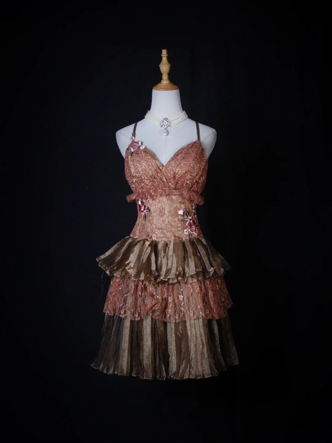 Retro-Ballkleid mit Spaghettiträgern, rosa-braun, kurz, 16. Geburtstagskleid, Homecoming-Kleid, Cocktailkleid AS271
