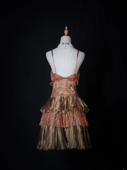 Retro-Ballkleid mit Spaghettiträgern, rosa-braun, kurz, 16. Geburtstagskleid, Homecoming-Kleid, Cocktailkleid AS271