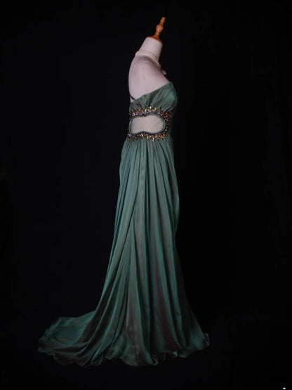 Vintage Meerjungfrauen-Abendkleid aus Chiffon mit One-Shoulder-Schnitt, perlenbesetztem Stufenoberteil und elegantem Design – perfekt für den 18. Geburtstag. (Modell: AS272)