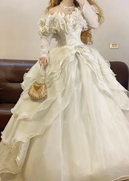 Elegant Floor Length Wedding Dress Classic White Ball Gown With Long Sleeves Bridal Gown for Big Day RB9260