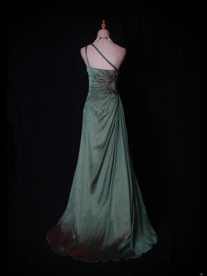 Vintage Meerjungfrauen-Abendkleid aus Chiffon mit One-Shoulder-Schnitt, perlenbesetztem Stufenoberteil und elegantem Design – perfekt für den 18. Geburtstag. (Modell: AS272)
