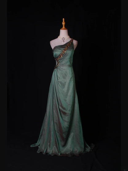Vintage Meerjungfrauen-Abendkleid aus Chiffon mit One-Shoulder-Schnitt, perlenbesetztem Stufenoberteil und elegantem Design – perfekt für den 18. Geburtstag. (Modell: AS272)