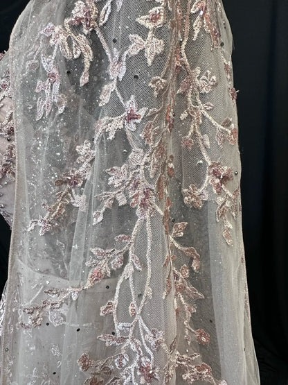 Vintage 90s Prom Dresses A line Scoop Light Pink Lace With Cape Party Gown Formal Outfits RB6117